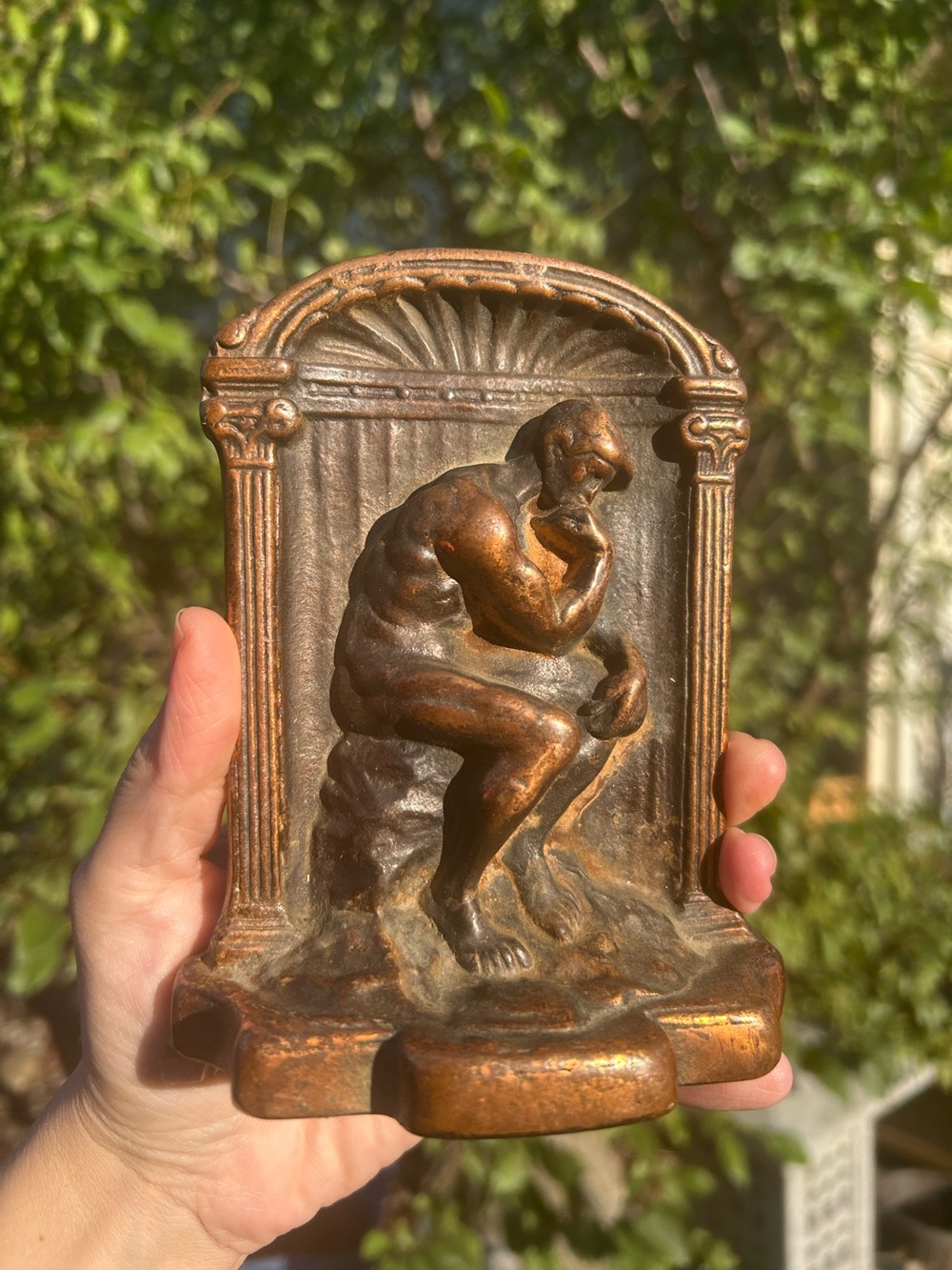 Vintage Bronze-Tone Thinker Sculpture Bookend - Home Art decor figure